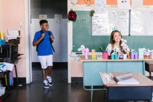 Student in school classroom